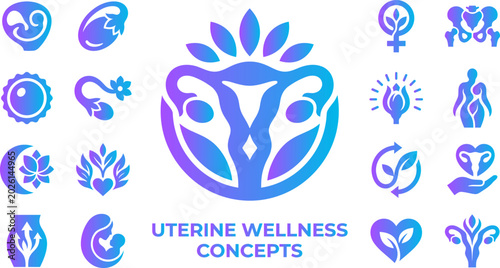 Εκτύπωση καμβά Uterine wellness concepts abstract logo icons set with gradient blue purple feminine symbols