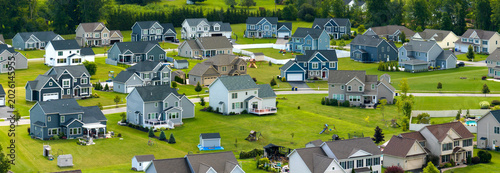 Εκτύπωση καμβά View from above of residential houses in living area in Rochester, NY