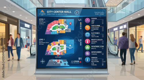 Fotografie Interactive digital directory map guiding visitors through a modern shopping mal