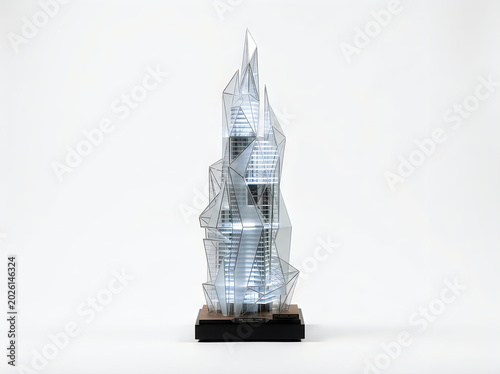 Abstract sculpture resembling a melting tower with metallic texture on a dark base avant garde high tech sculpture abstract metallic isolated contemporary
