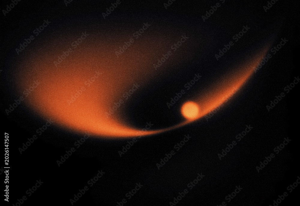 Fototapeta premium Abstract cosmic background with glowing orange nebula, light streaks and stardust texture
