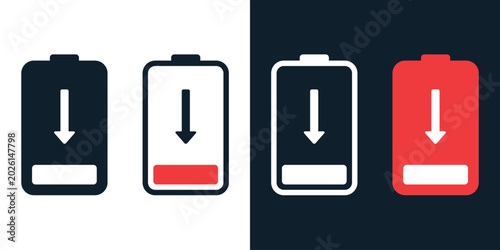 Schilderij op canvas Battery Low Power Icon with Downward Arrow
