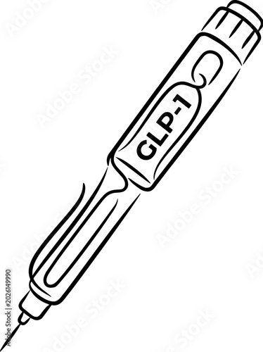 Vector illustration of a GLP-1 syringe pen, symbolizing diabetes treatment, healthcare innovation and medical therapy, isolated on a transparent background