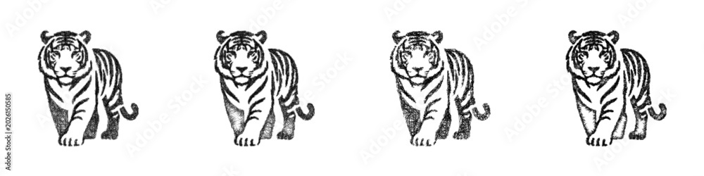 Obraz premium Sketch monochrome tiger icon design set