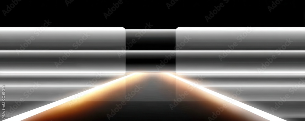 Fototapeta premium Abstract futuristic corridor in black and white with glowing lines and strong perspective