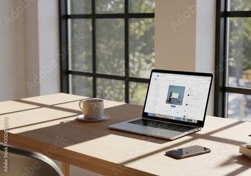 office desk with laptop