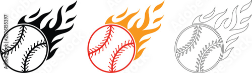 Fotografía Baseball logos with flame designs in black white and orange