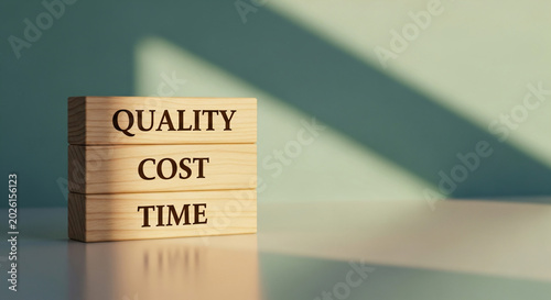 Quality Cost Time Wooden Blocks Stack Business Strategy Concept