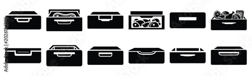 Tableau sur toile Minimalist refrigerator meat drawer silhouette icon set
