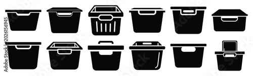 Photography Minimalist refrigerator storage bin silhouette icon set