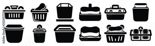 Fotografie Minimalist sink sponge holder silhouette icon set
