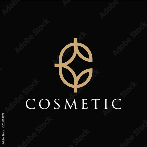 Initial letter C leaves nature for cosmetics logo design