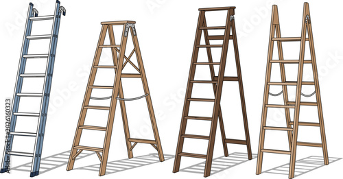 Photos Industrial and Household Ladder Vector Icon Set Featuring Aluminum Extension Lad