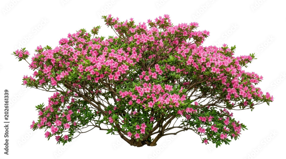 Obraz premium Blooming pink azalea bush on a transparent background PNG file