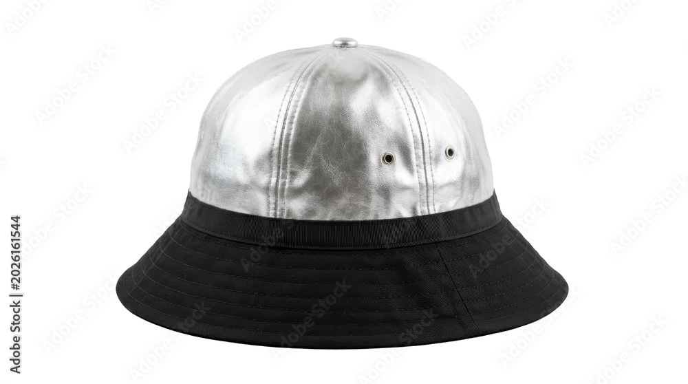 Fototapeta premium Silver metallic bucket hat on a transparent background PNG file