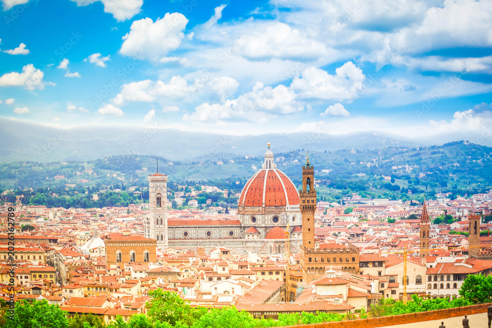 Obraz premium cathedral church Santa Maria del Fiore and cityscape of Florence at night, Italy