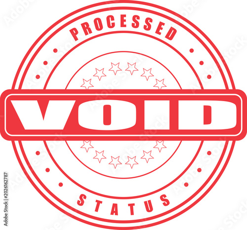 Fotografía Modern red circular stamp illustration displaying the words Processed Void Statu