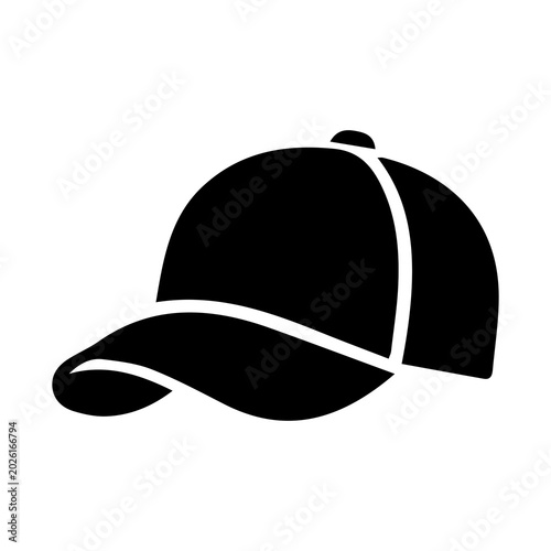 Black baseball cap icon, baseball cap silhouette, black hat vector, sports cap illustration