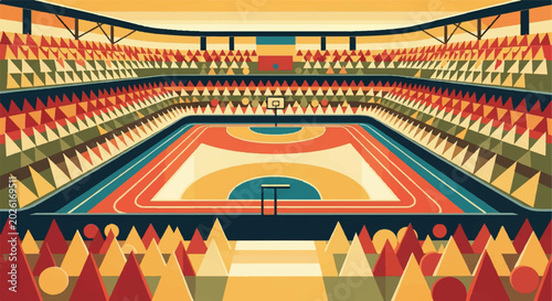 Cuadro en lienzo Basketball arena illustration colorful perspective view