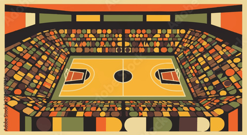 Cuadro en lienzo Basketball court illustration abstract design of arena with geometric elements