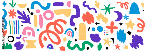 Set of doodle hand drawn fancy bold organic sticker shapes