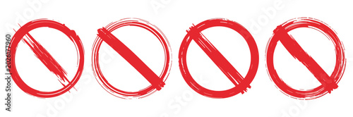 Circle Prohibition Icons Ink Brush Stroke Drawing Vector Set with Hand Painted Warning Symbols and Artistic No Sign Elements