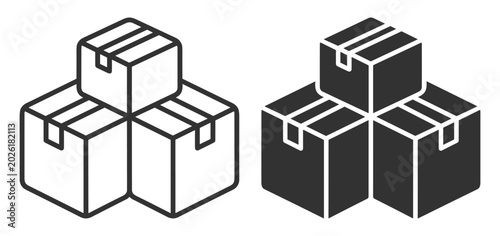 Foto stack of three cardboard boxes line art and solid icon vector illustration on tr