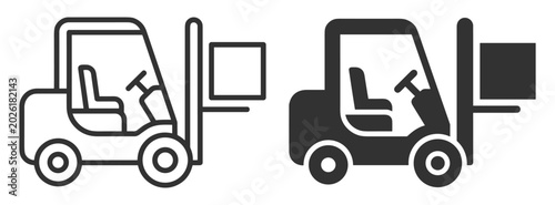 Quadro su tela forklift loader industrial vehicle outline and solid icon set on transparent bac