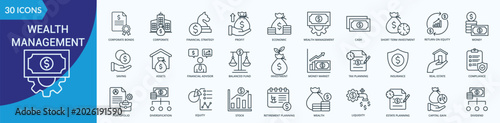 Photos Wealth Management Icon Set Illustration Vector Outline Style With corporate bond