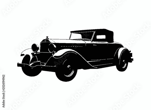 Obraz na płótnie Vintage Roadster Silhouette: A striking black silhouette of a classic convertible roadster, embodying timeless elegance and the allure of vintage automobiles