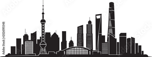 Принти на полотні Modern city skyline silhouette with diverse skyscrapers and iconic tower, vector