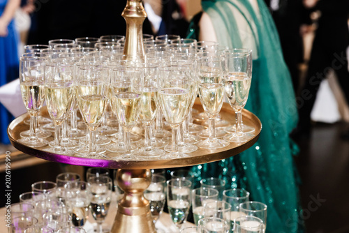Elegant Champagne Tower at Luxury Wedding Reception
