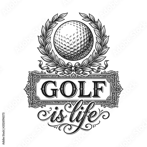 Elegant Golf Ball Logo With Laurel Wreath And Life Motto Design