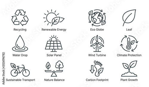 Fotografija Ecology and environment line icon collection in modern minimal outline style for