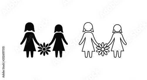Two girls holding a flower set children