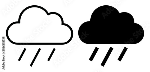 Bilde på lerret Outline and solid rain cloud weather icons with precipitation and climate foreca