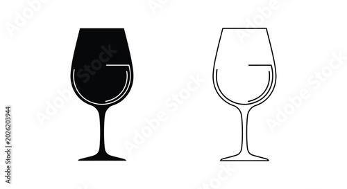 Wine glass silhouette and outline drink