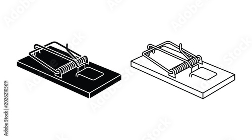Vászonkép mouse trap silhouette black and white line art illustration
