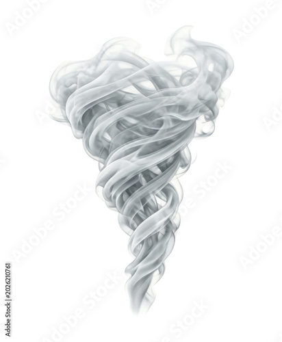 Realistic white smoke twisted into a swirling tornado funnel, ethereal translucent spiral on transparent background