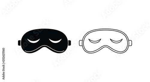 Minimalist sleep mask vector icons, black and white eye mask silhouette set, night rest and travel blindfold symbols for wellness and relaxation