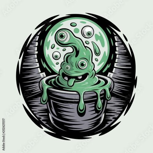 Green gooey monster in bucket.