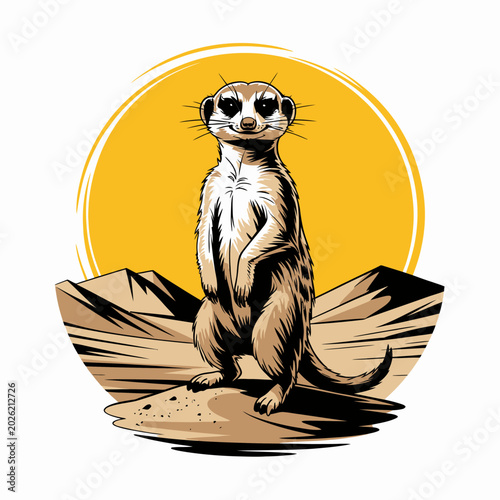Schilderij op canvas Cute cartoon meerkat standing upright smiling.
