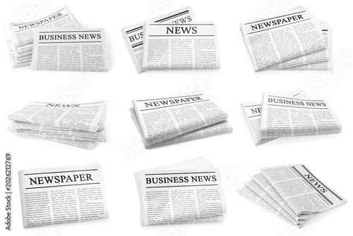 Bild auf Leinwand Newspapers isolated on white, set. Printed publication