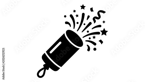 Quadro su tela Celebration party popper icon with exploding confetti and stars, festive event s