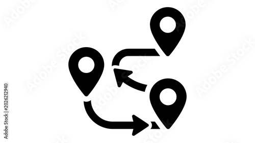 Connected locations icon for route planning, navigation, and linked destinations, isolated on white background