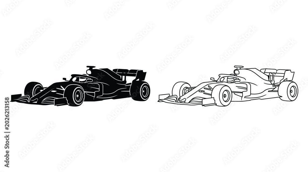 Fototapeta premium formula one race car silhouettes on a white background