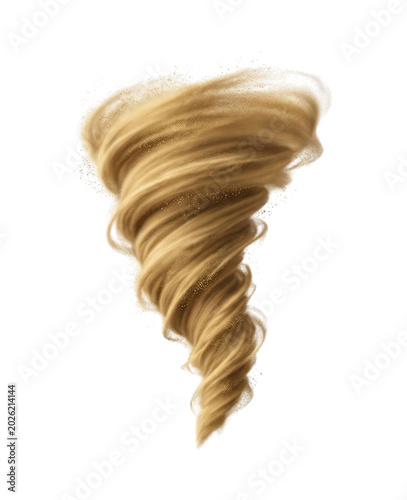 Golden sandy tornado vortex twisting dust and sand in a spiraling whirlwind on a transparent background