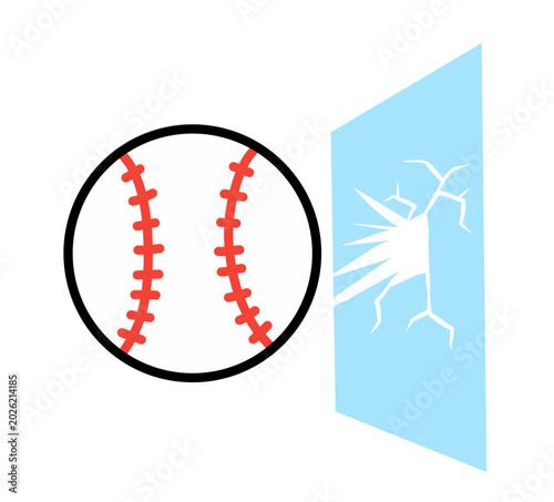 illustration of a baseball hitting a broken glass wall
