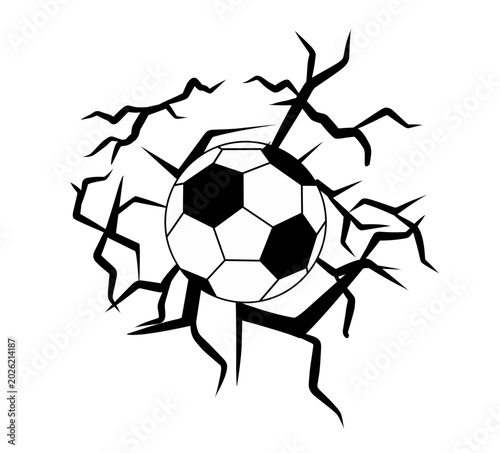 illustration of a soccer ball hitting a cracked wall