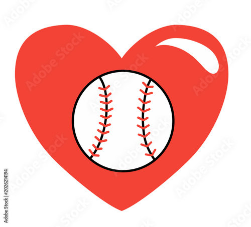 baseball ball red love heart vector illustration